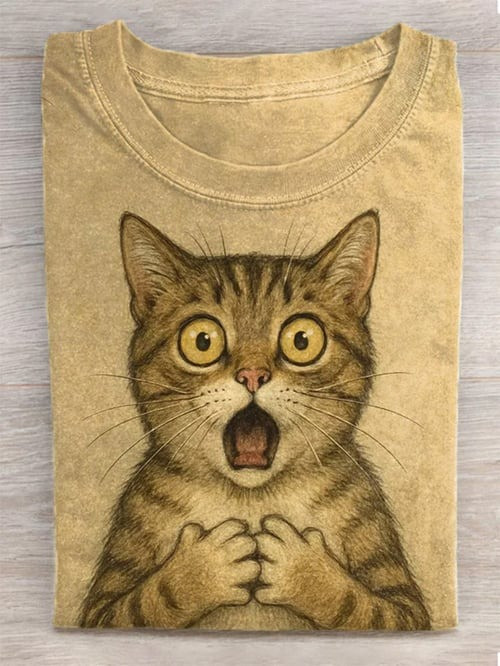 Cute Animal Scared Cat Pattern T-Shirt Funny Kitten Outfit Cool Gifts For Cat - Flickden