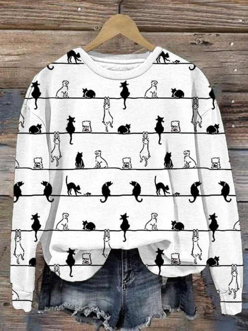 Cute Cat Pattern Sweatshirt Funny Kitten Apparel Best Gifts For Cat Lovers - Flickden