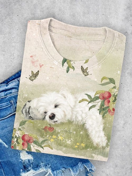 Cute Cat Pattern T-Shirt Artistic Oil Painting Kitty Tee Dog Lover Gift - Flickden