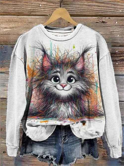 Cute Cat Sweatshirt Western Country Apparel Gifts For Cat Owners - Flickden