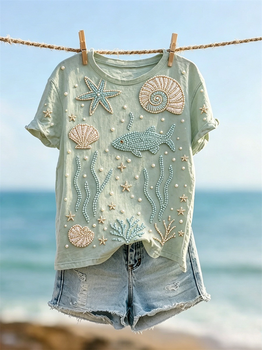 Underwater World Jewel Art T-Shirt Summer Outfits Gift For Wife - Flickden