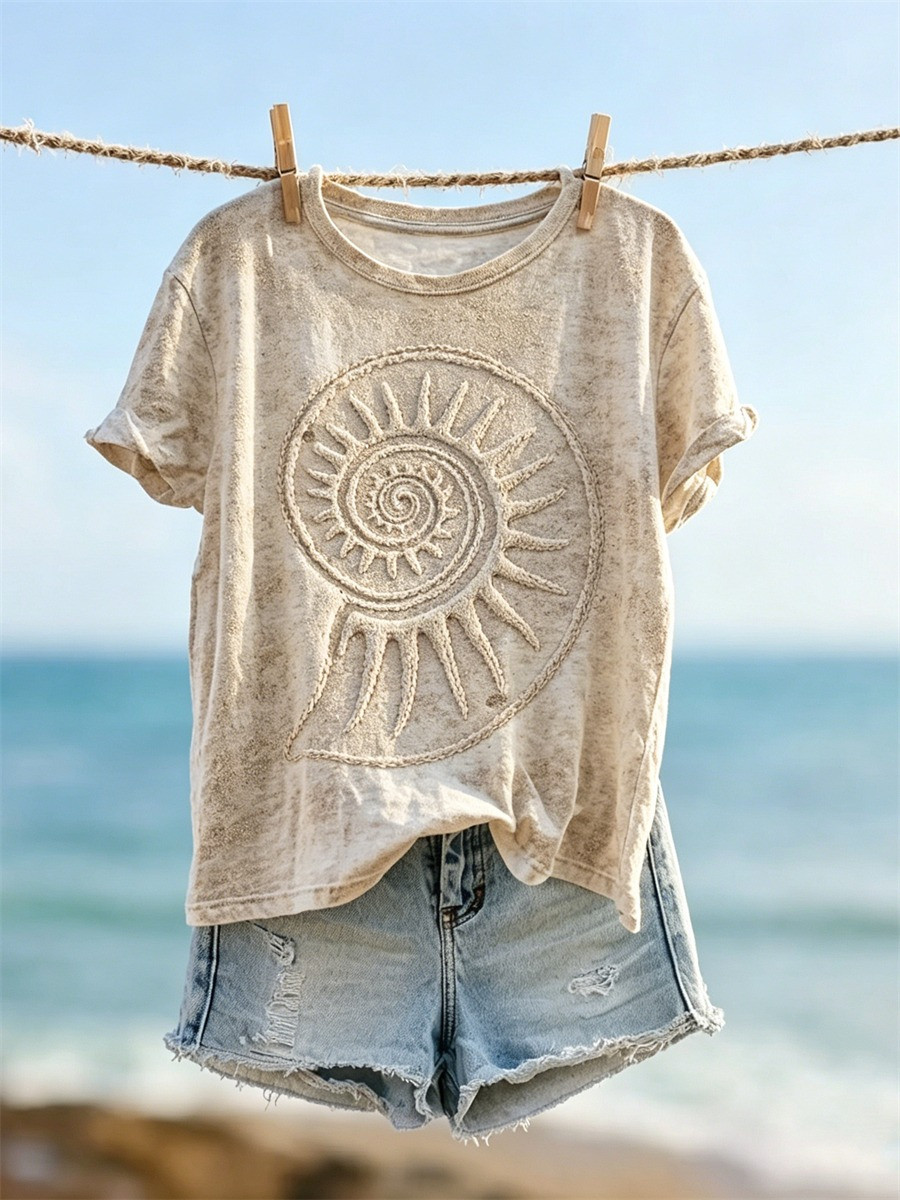 Women's Conch Beach Sands Art T-Shirt Summer Beach Vacation Outfit - Flickden