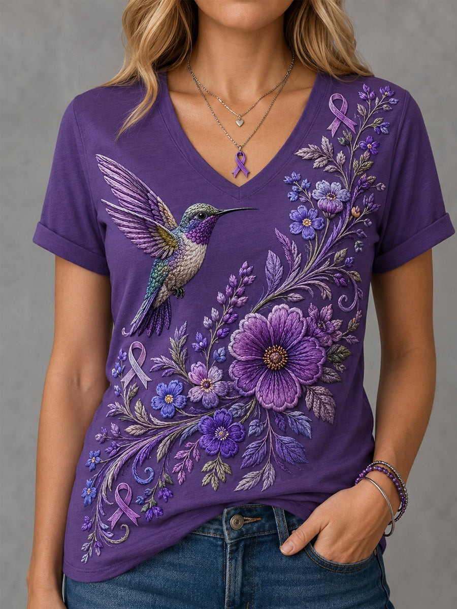 Alzheimer's Awareness Merch Hummingbird V-Neck Shirt Alzheimer Support Clothes - Flickden