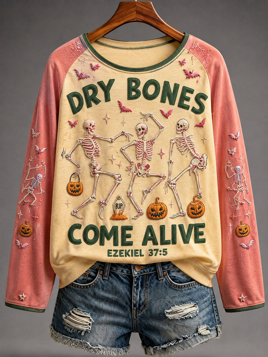 Halloween Merch Dry Bones Come Alive Dancing Skeleton Long Sleeve Shirt Halloween Gifts - Flickden