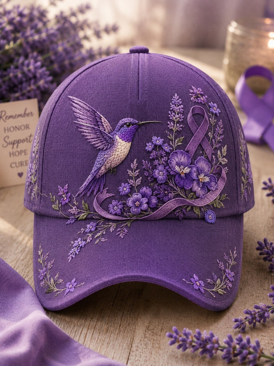 Hummingbird Alzheimer's Awareness Merch Purple Floral Hat Gift For Wife - Flickden