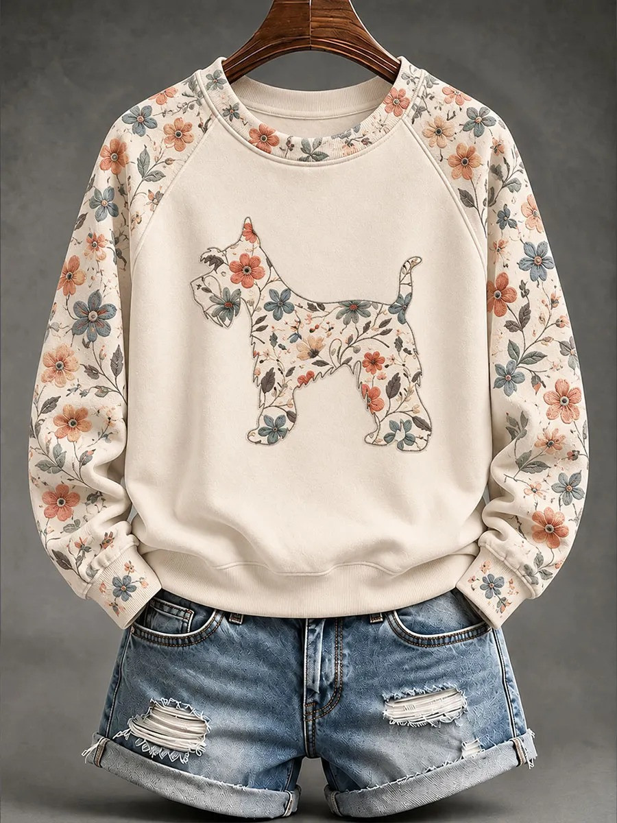 Schnauzer Floral Sweatshirt Cute Dog Spring Garden Outfit Gifts For Schnauzer Lovers - Flickden