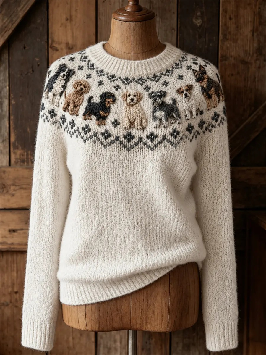 Vintage Dogs Sweater Cute Dog Owner Outfit Cozy Season Gift Ideas For Dog Lovers - Flickden