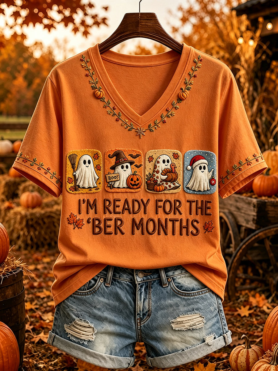 Vintage I'm Ready For The Ber Months V-Neck Shirt Holiday Vibes Clothing Gift For Her - Flickden