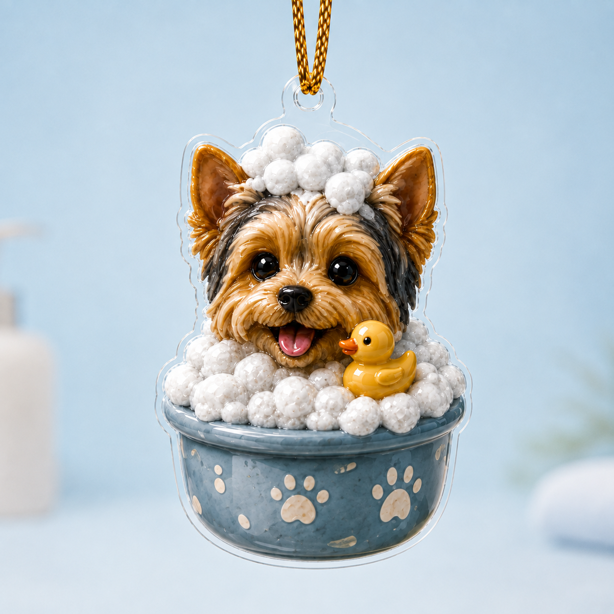 Bath Yorkshire Terrier Adorable Acrylic Ornament Indoor Holiday Decor Christmas Gift - Flickden