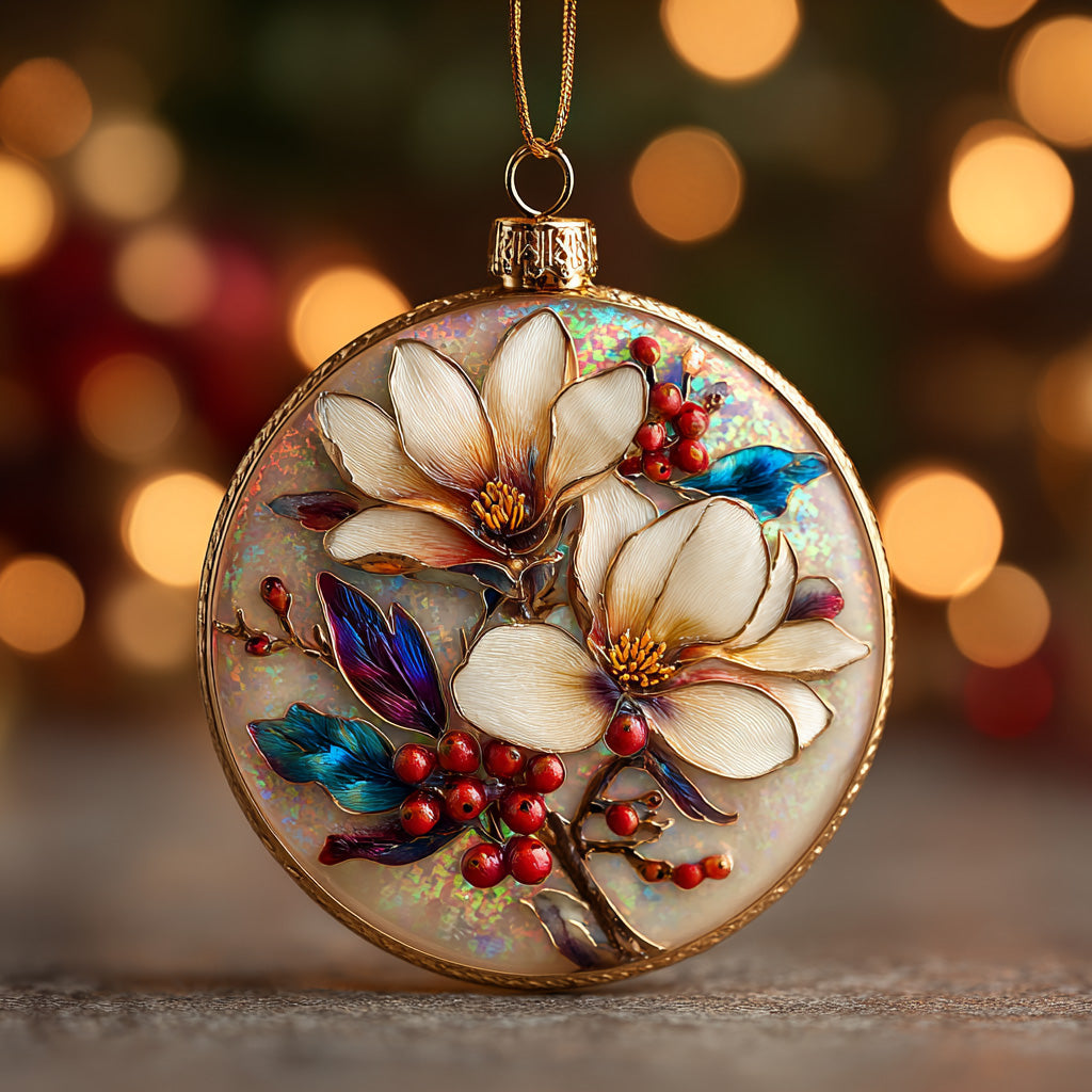 Blooming Magnolia Acrylic Ornament Christmas Tree Decoration Family Gift - Flickden