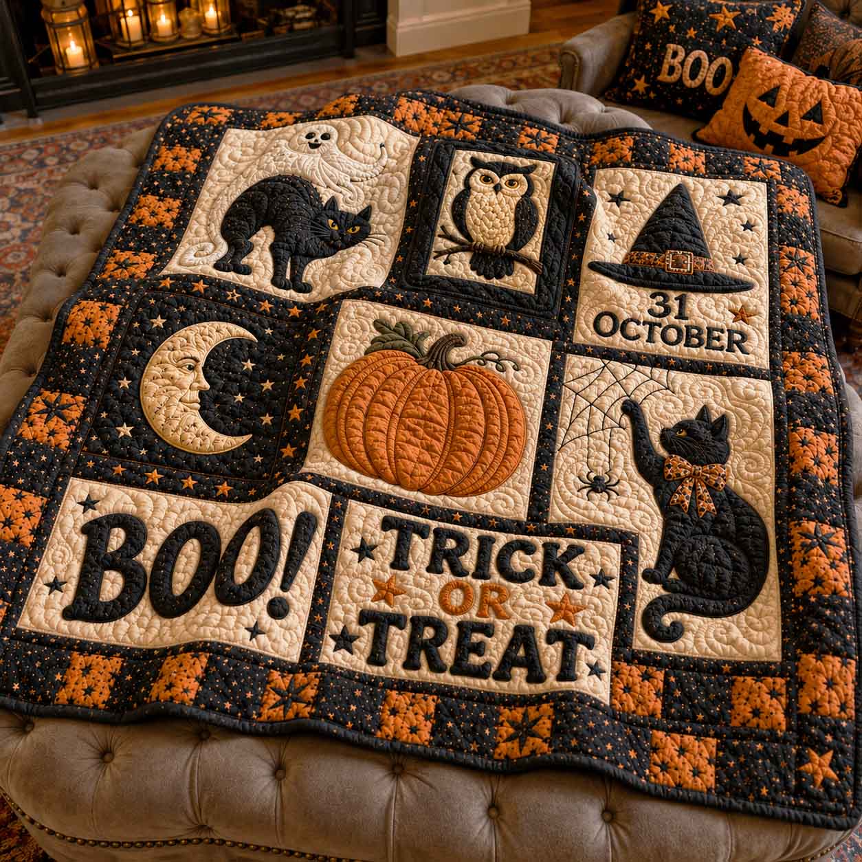 Boo Blocks Quilted Blanket Halloween Decorations For Your Room - Flickden
