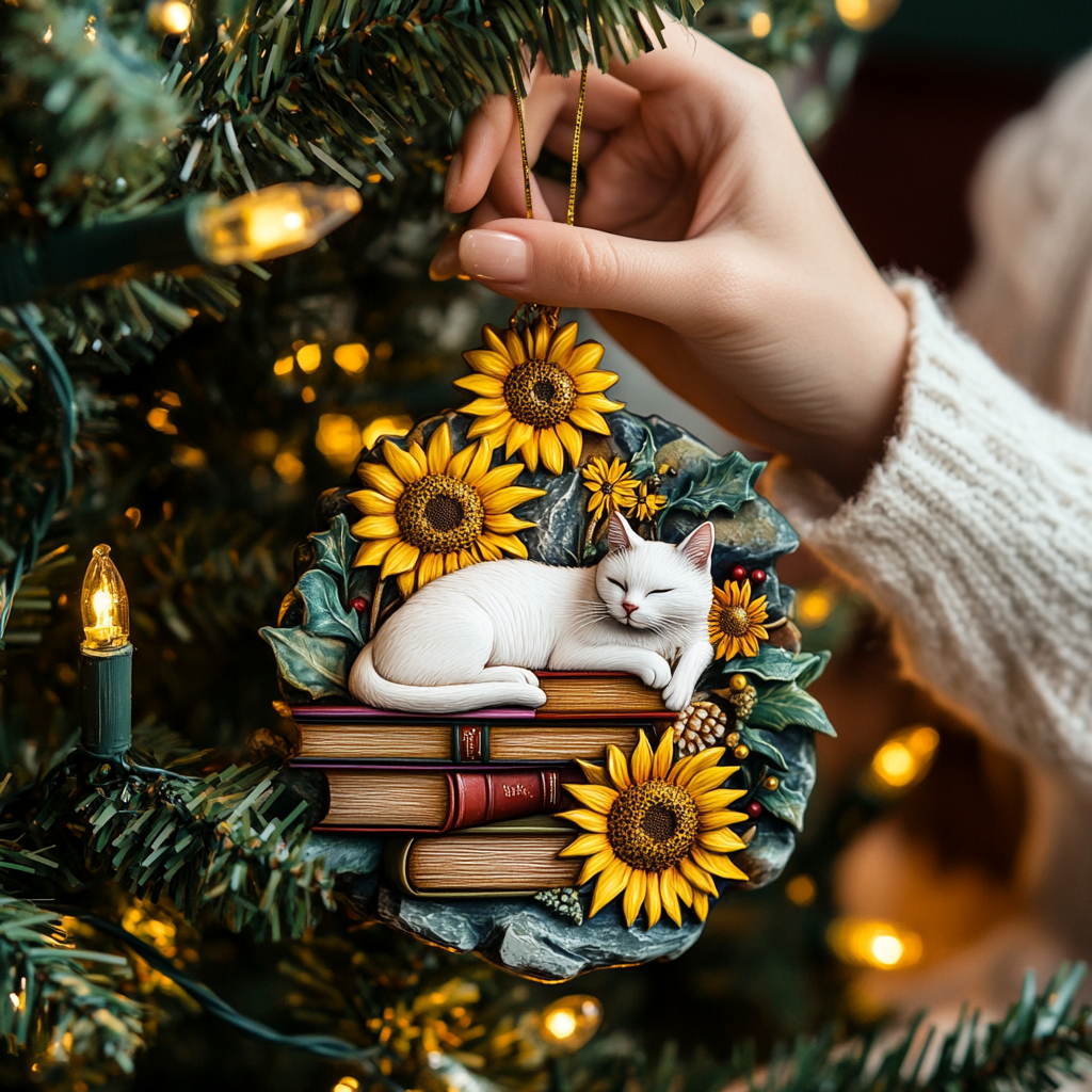 Bookish Felines Acrylic Ornament Christmas Tree Decoration Family Gift - Flickden