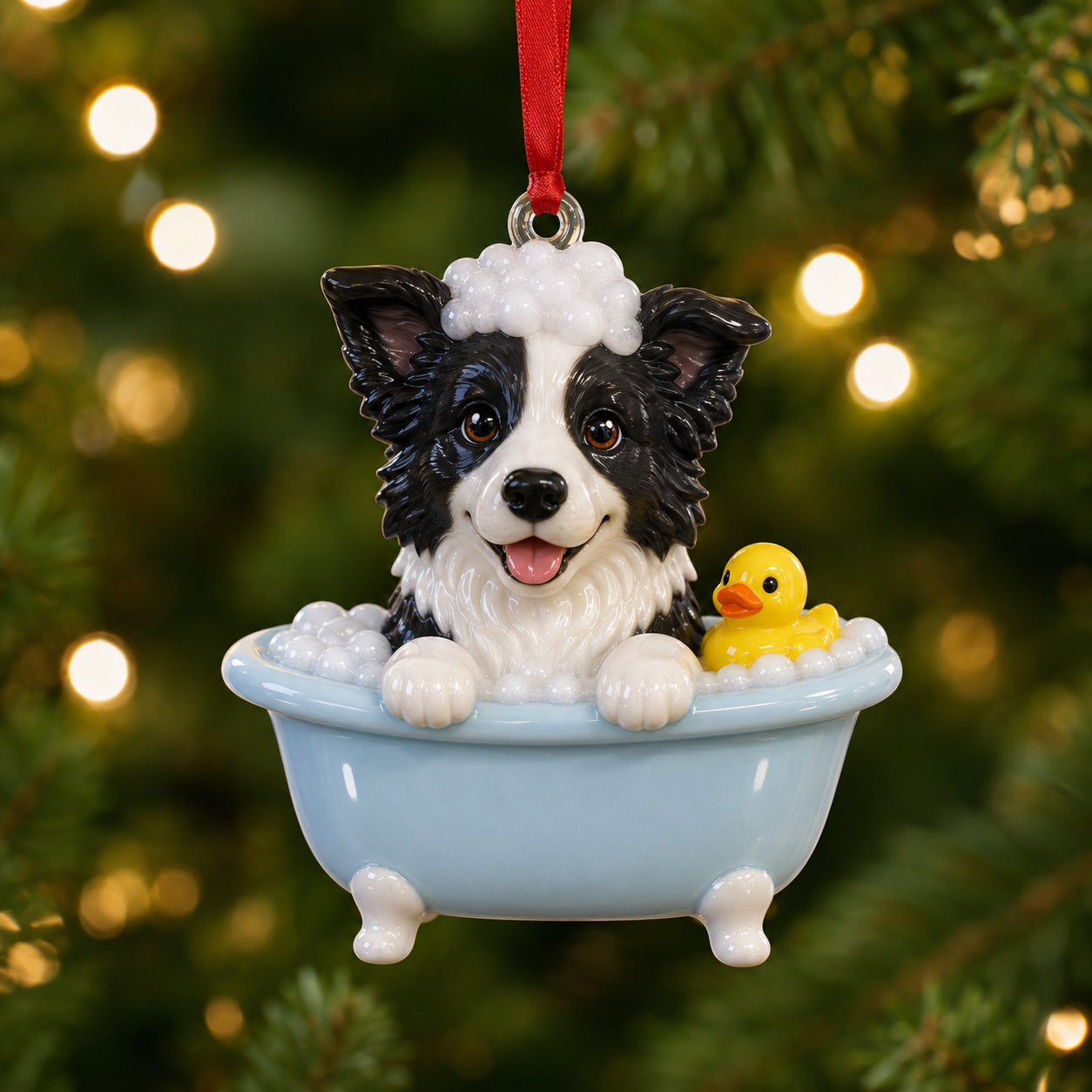 Border Collie Bath Christmas Acrylic Ornament Holiday Tree Decoration Dog Lover Gift - Flickden