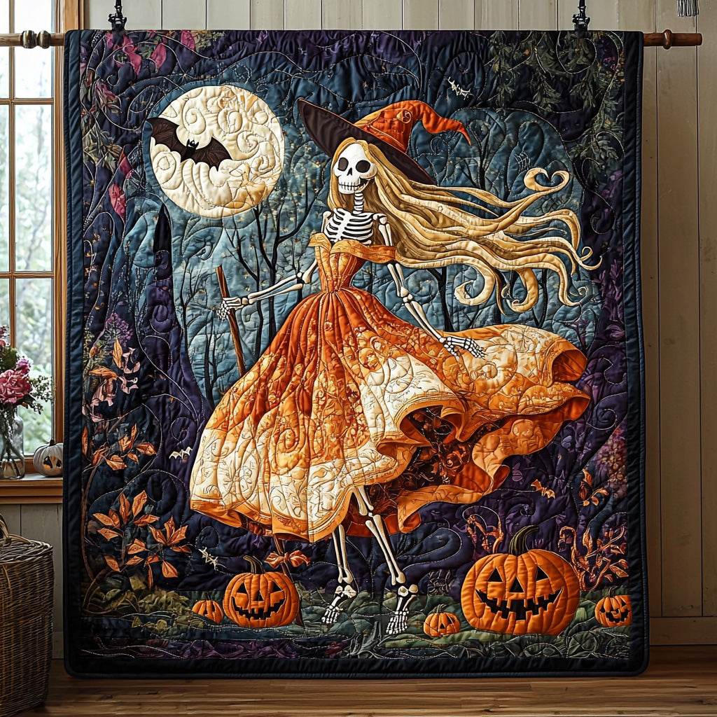 Broomstick Trail Quilted Blanket Witchy Home Decor Pumskin Holiday Fans Gift Ideas - Flickden