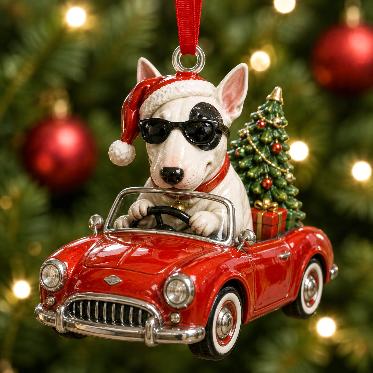 Bull Terrier Xmas Ride Acrylic Ornament Indoor Christmas Tree Decor Xmas Gift - Flickden