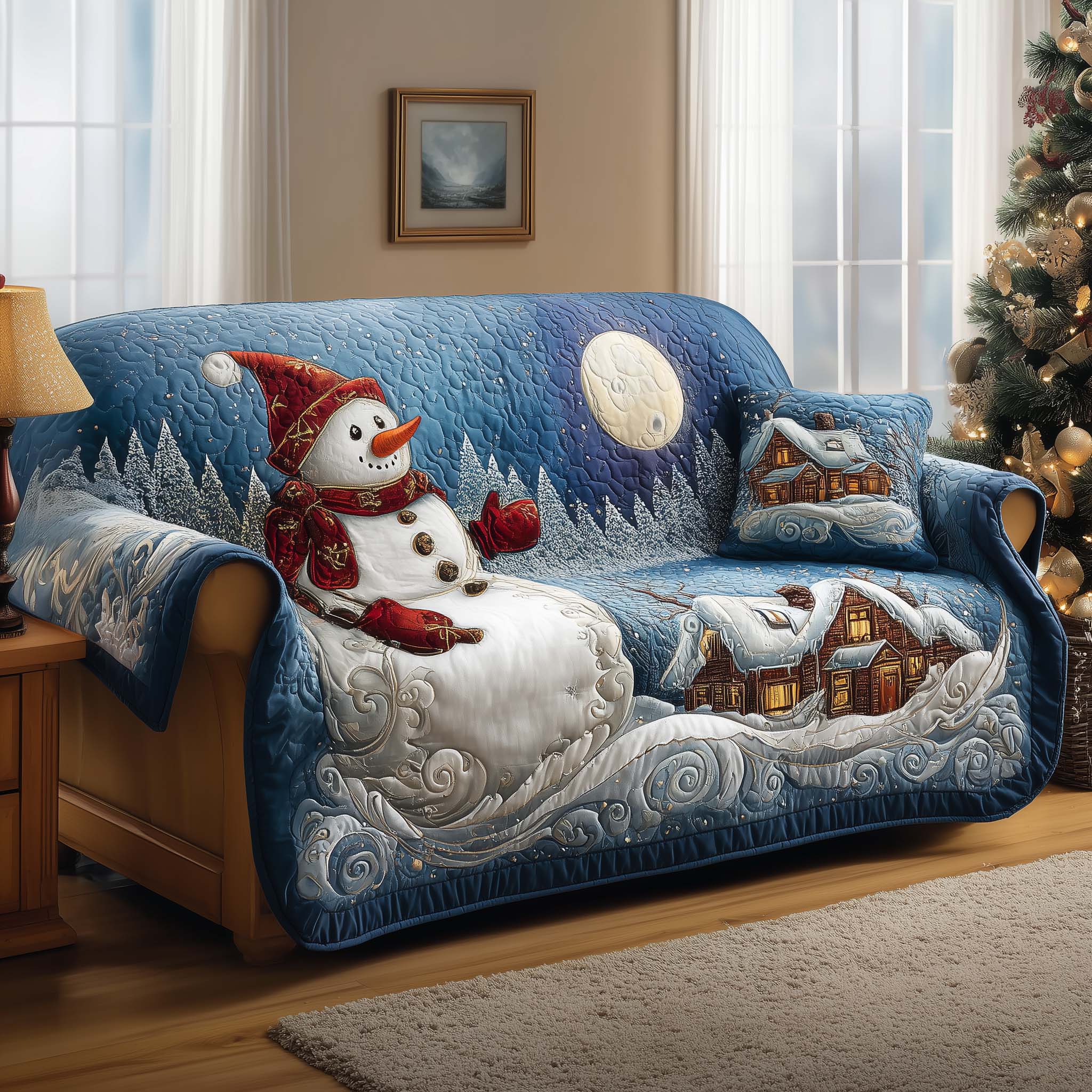 Cabin Serenity Quilted Sofa Cover Xmas Decorations Good Christmas Gifts - Flickden