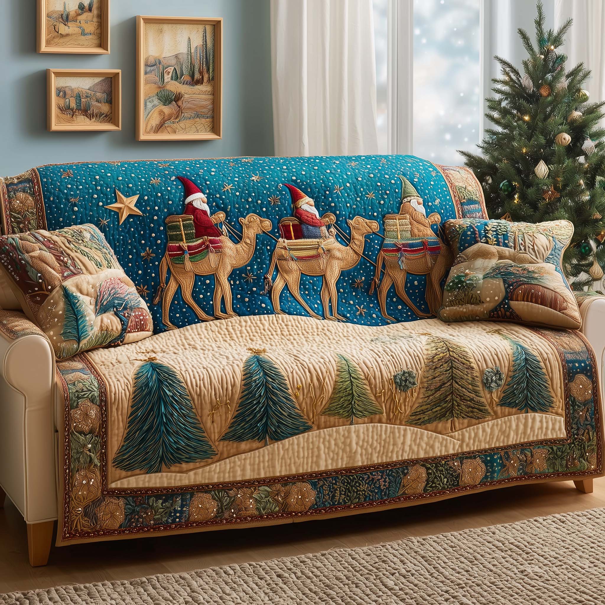 Camel Riders Quilted Sofa Cover Xmas Decorations Christmas Presents For Grandmother - Flickden