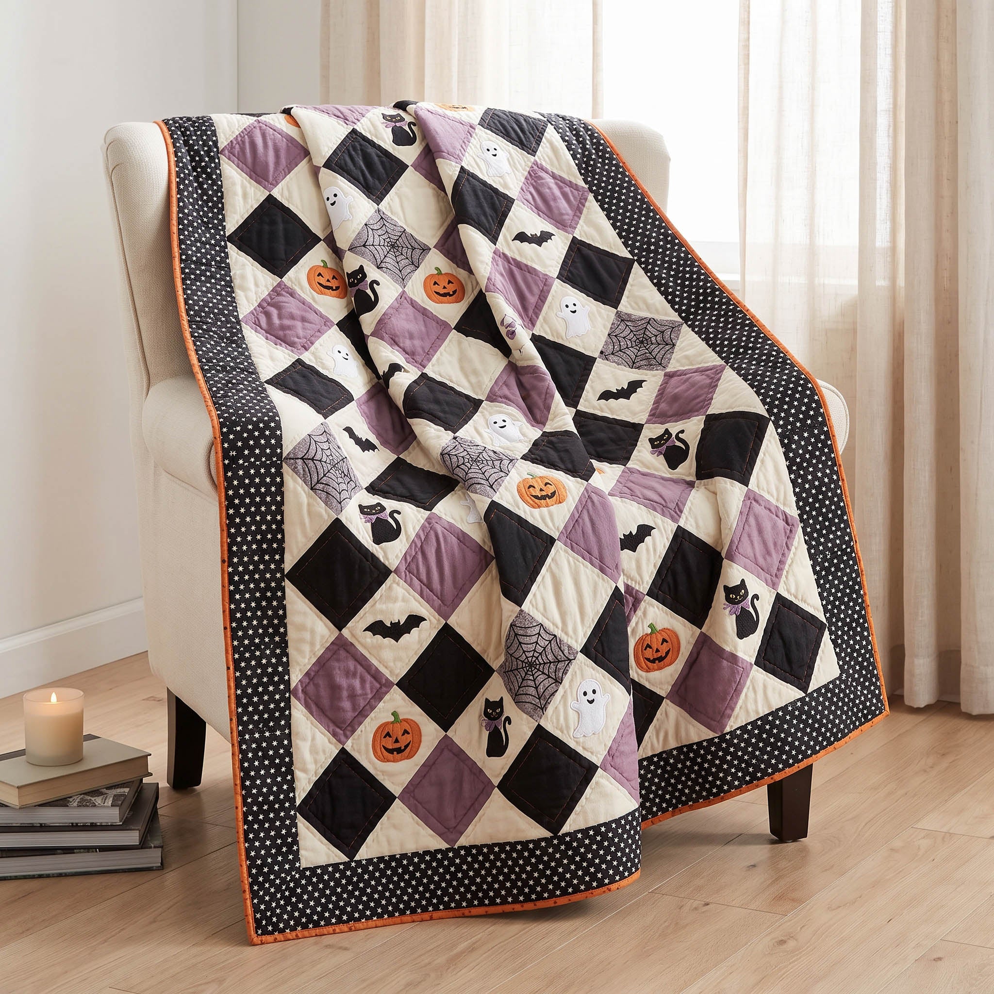 Candy Corn Quilted Blanket Halloween Home Decor Gift For College Students - Flickden