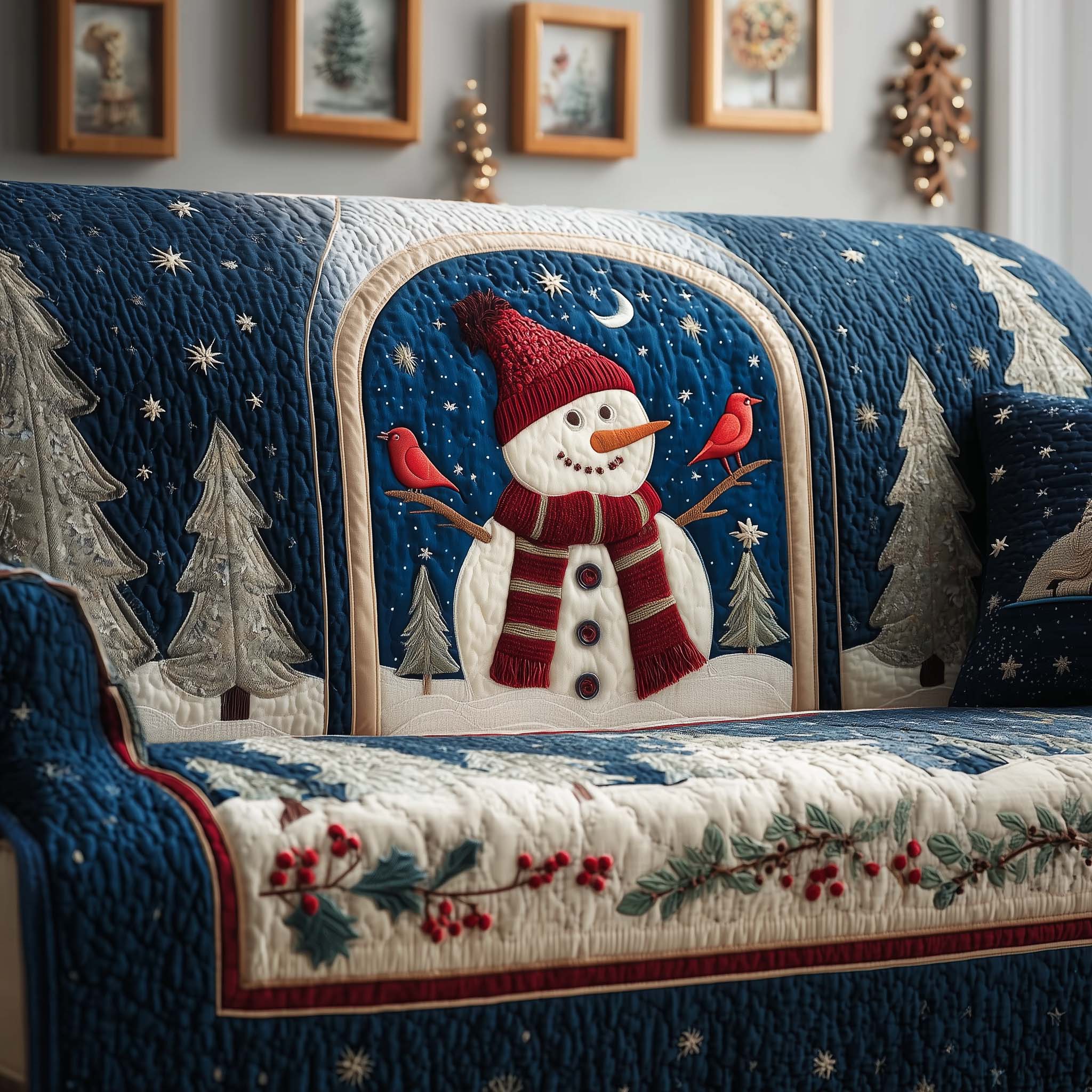 Cardinal Snow Quilted Sofa Cover Xmas Home Decorations Christmas Present Ideas For Grandma - Flickden