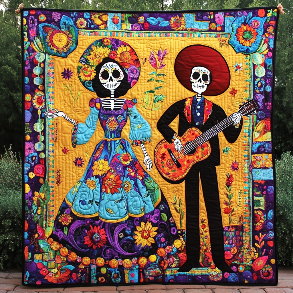 Catrina And Charro Quilted Blanket Gothic Home Decor Gift For Couples - Flickden