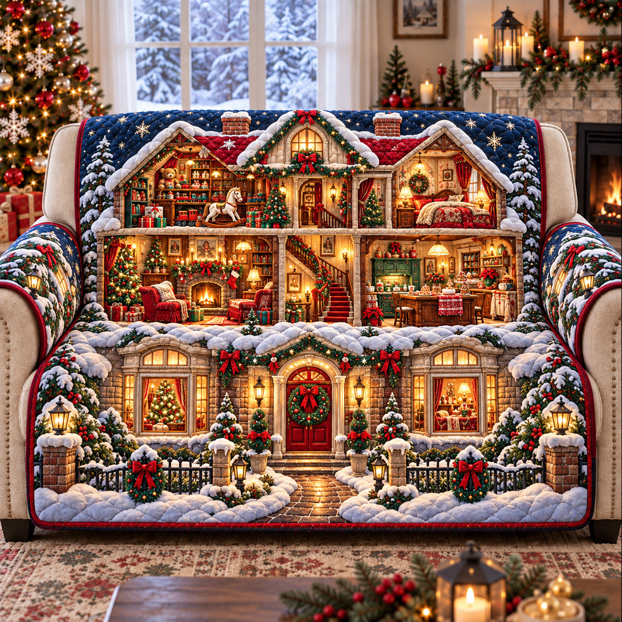Christmas Dollhouse Village Quilted Sofa Cover Decor Ideas For Living Room Christmas Gifts For Grandma - Flickden