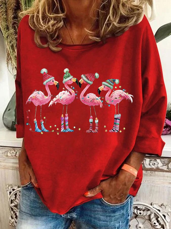 Christmas Flamingo Holiday Long Sleeves Shirt Christmas Clothes Xmas Gifts For Girlfriend - Flickden