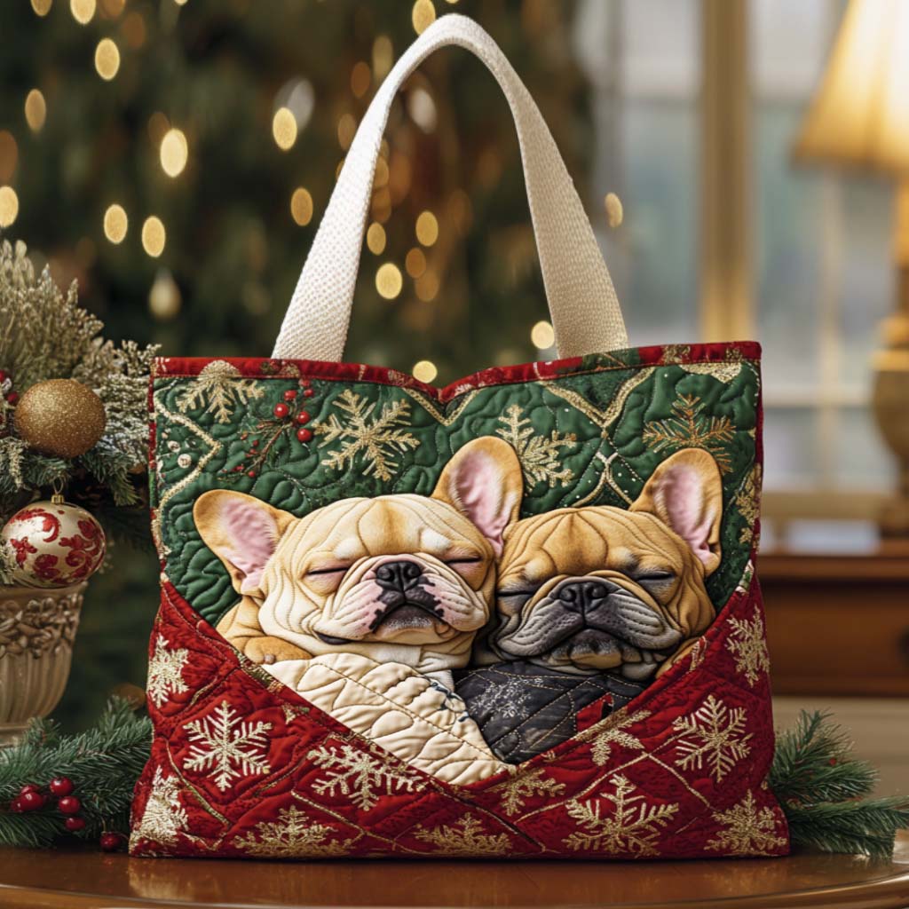 Christmas Merch Sleepy Little Bulldog Tote Bag Cute Christmas Handbag Gift For Sister - Flickden