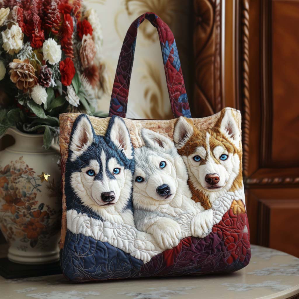 Christmas Merch Winter Husky Pack Tote Bag Cute Christmas Bag Gift For Pet Lover - Flickden