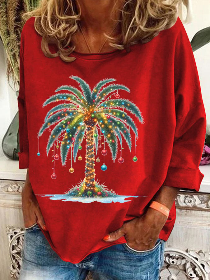 Christmas Palm Tree Long Sleeves Shirt Christmas Outfit Unique Christmas Gifts For Her - Flickden