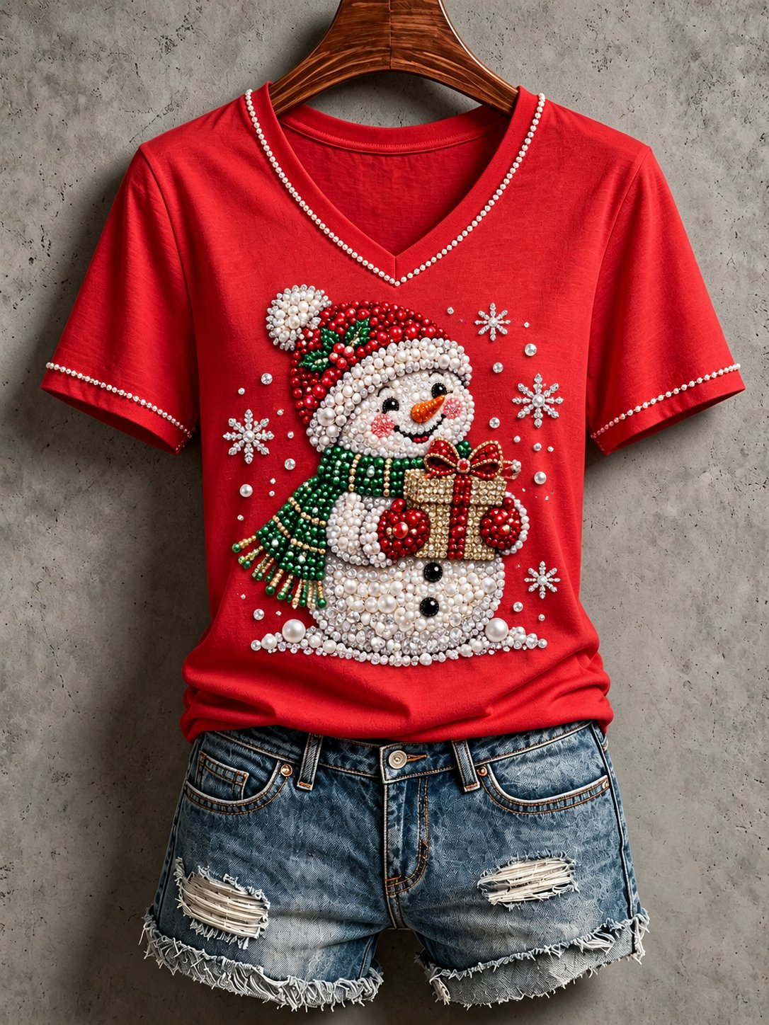 Christmas Snowman V-Neck Shirt Cute Christmas Outfit Xmas Gifts For Veteran Wives - Flickden