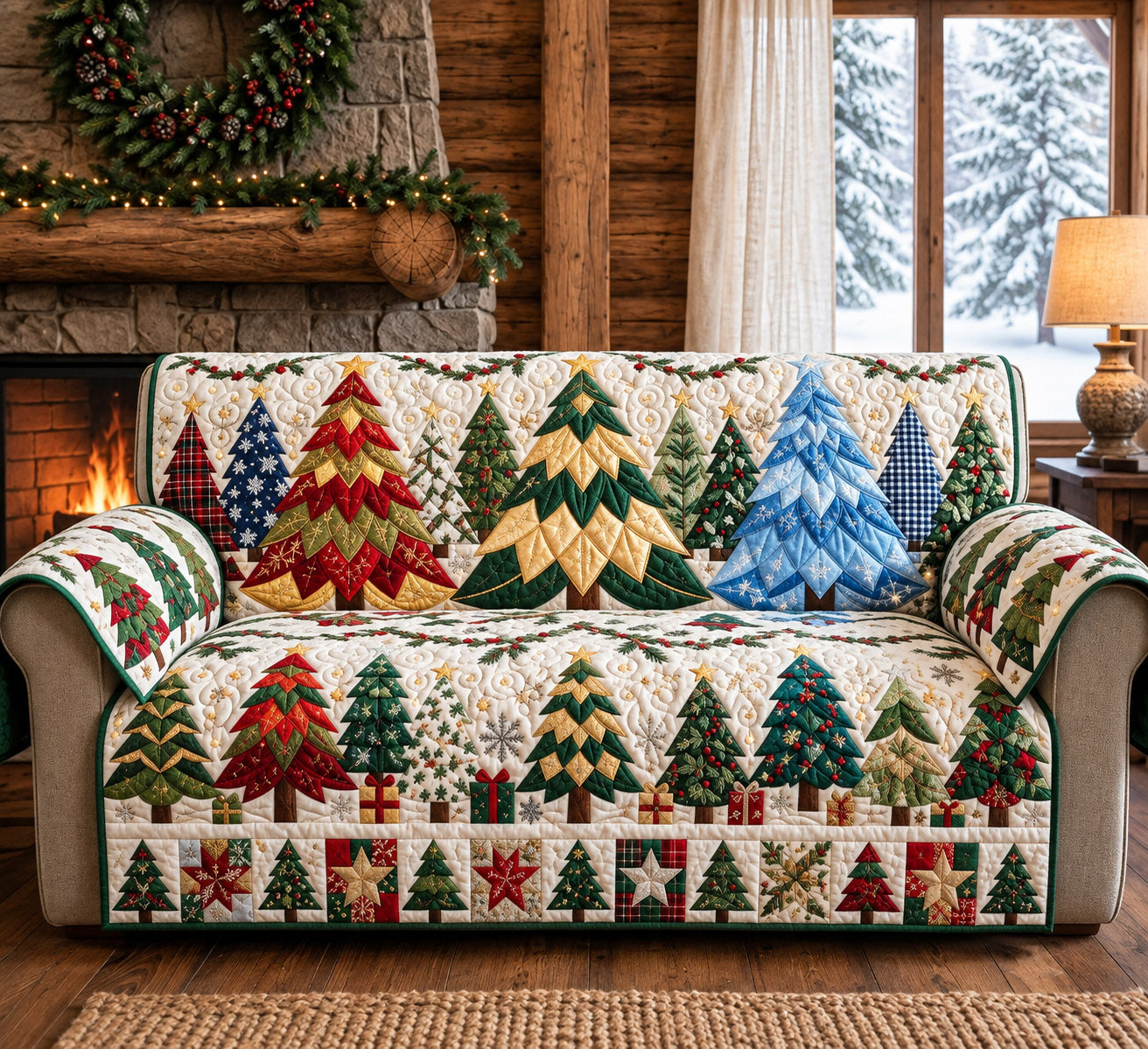 Christmas Tree Quilted Sofa Cover Xmas Home Decorations Xmas Gifts For Men - Flickden