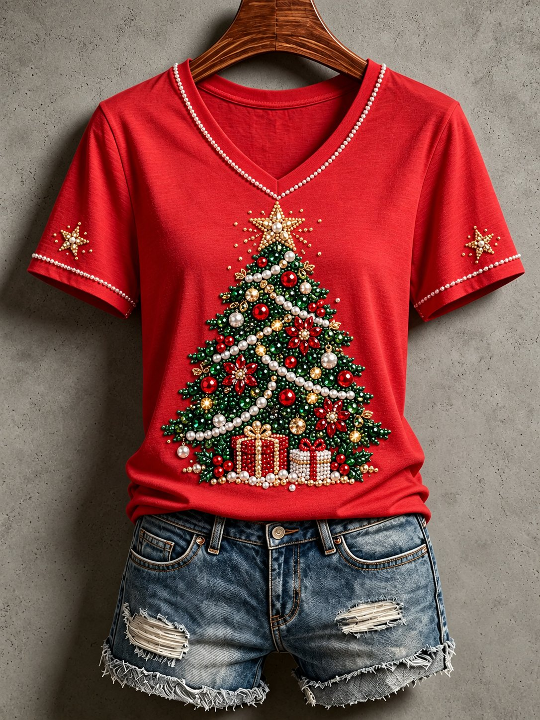 Christmas Tree V-Neck Shirt Christmas Matching Clothing Xmas Gifts For Fun Loving Grandmas - Flickden