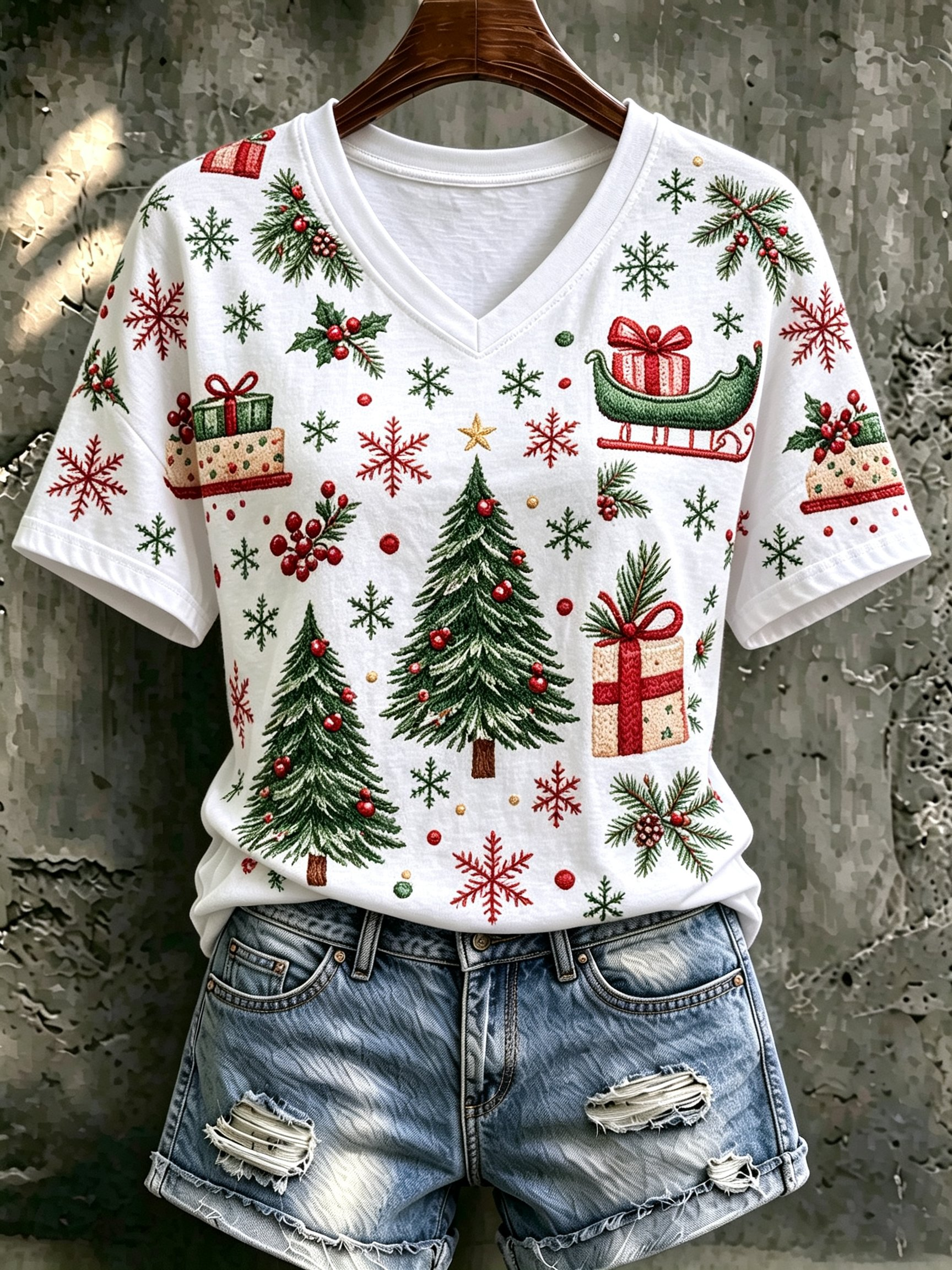 Christmas V-Neck Shirt Xmas Clothing Unique Holiday Presents For Sisters And Close Friends - Flickden
