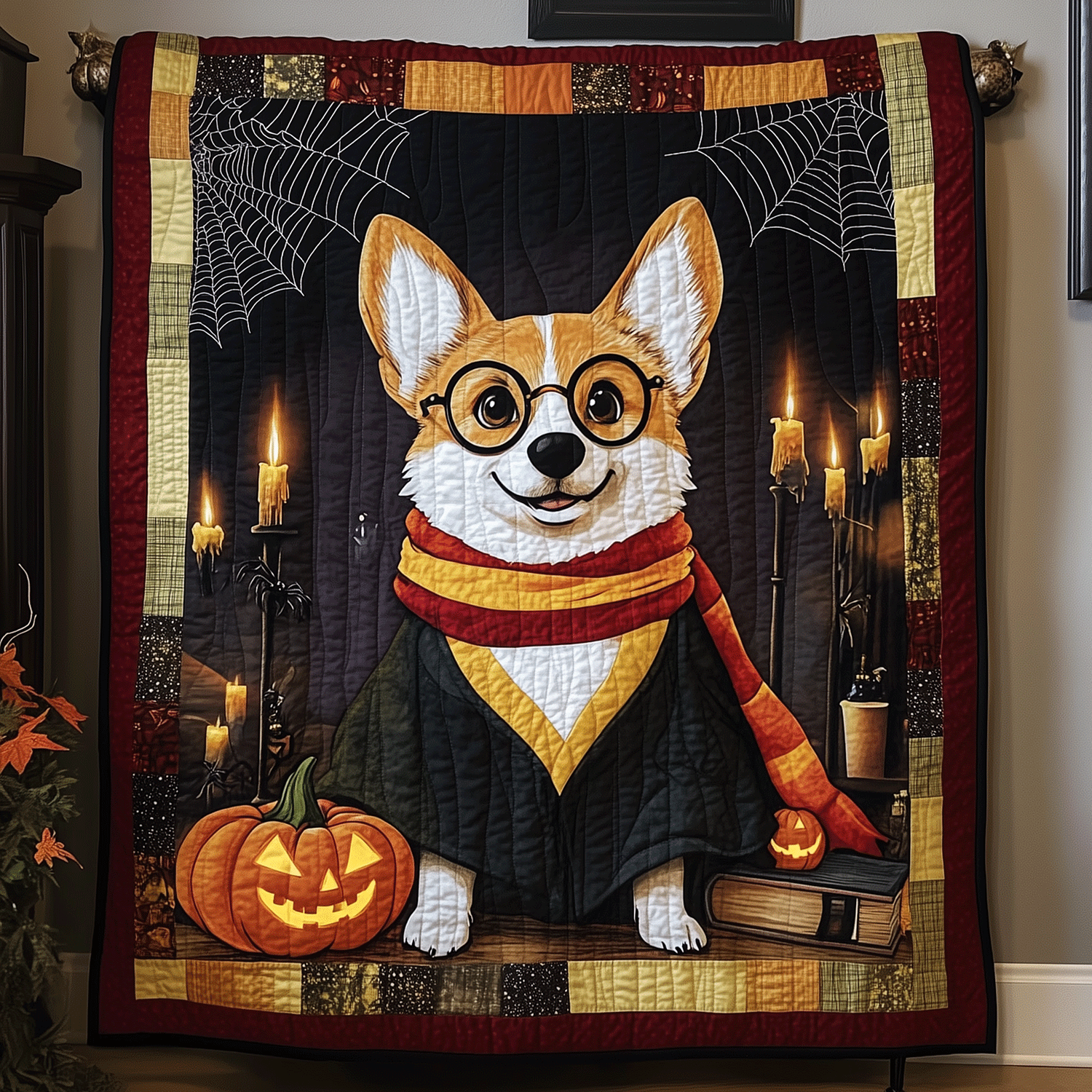 Corgi Coven Quilted Blanket Halloween Home Decor Holiday Gift For Corgi Dog Lovers - Flickden