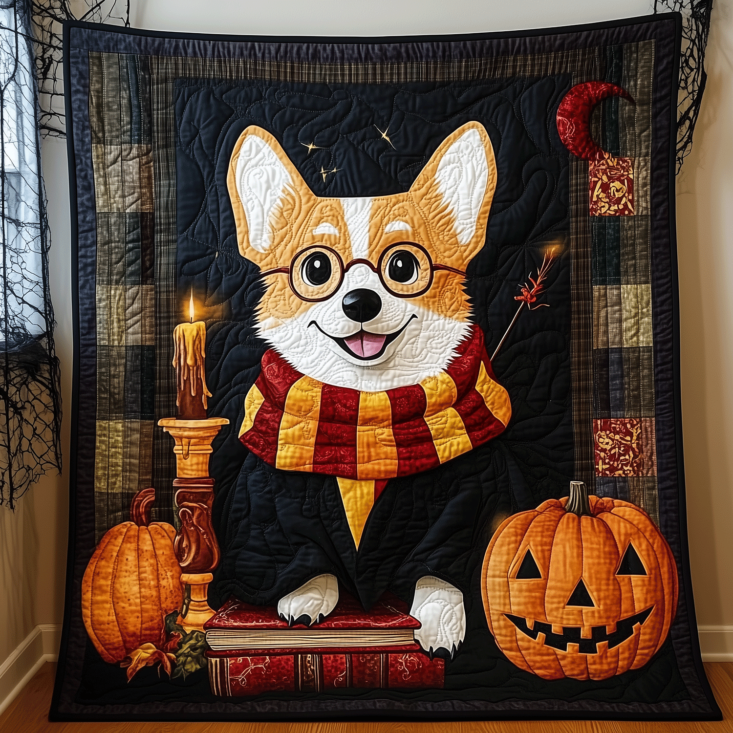 Corgi The Witch Quilted Blanket Halloween Holiday Decor Best Gift For Corgi Dog Lovers - Flickden