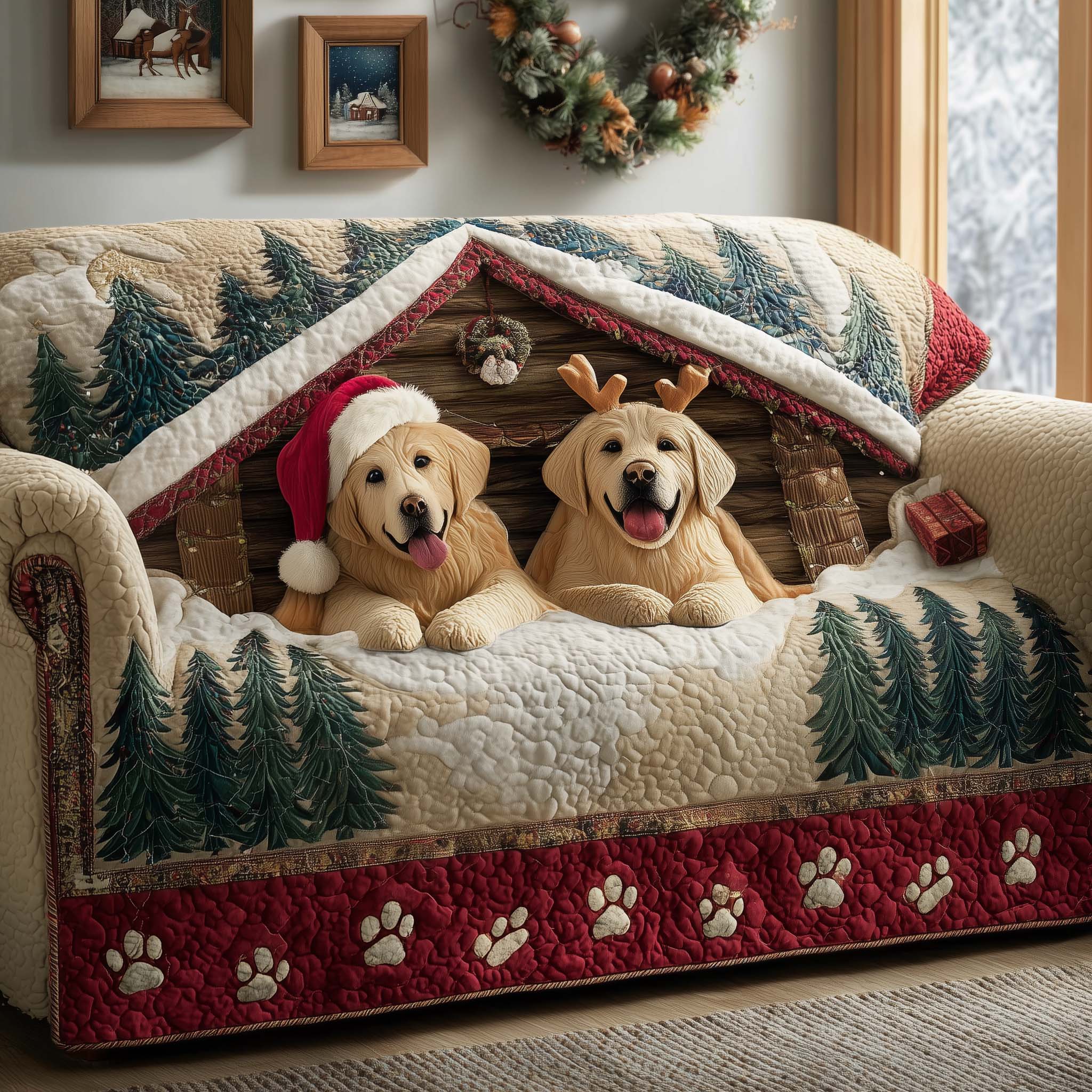 Cozy Cabin Quilted Sofa Cover Xmas Room Decor Christmas Gift Ideas For Him - Flickden
