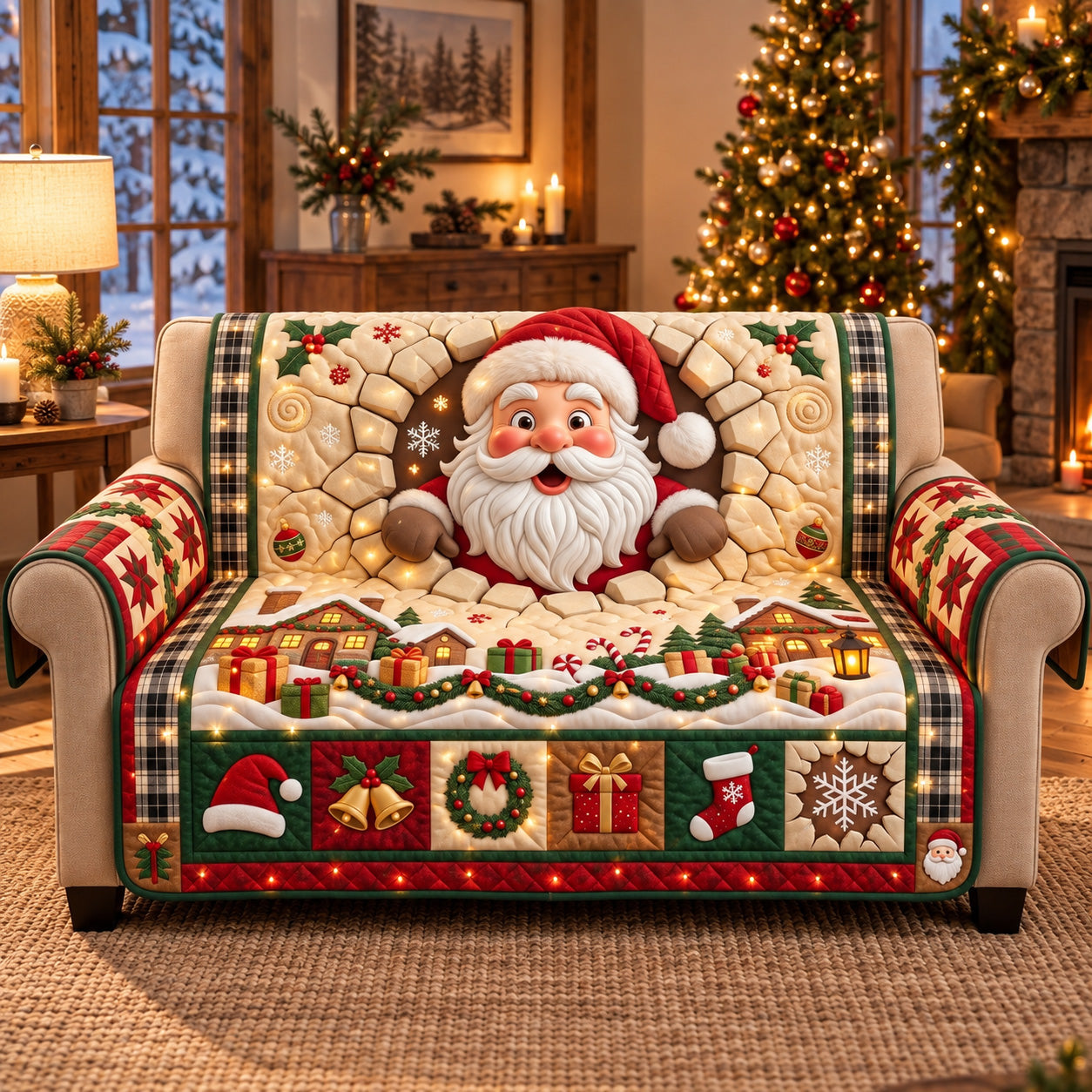 Cozy Santa Hug Quilted Sofa Cover Christmas Room Decoration Items Best Christmas Gifts For Wife - Flickden