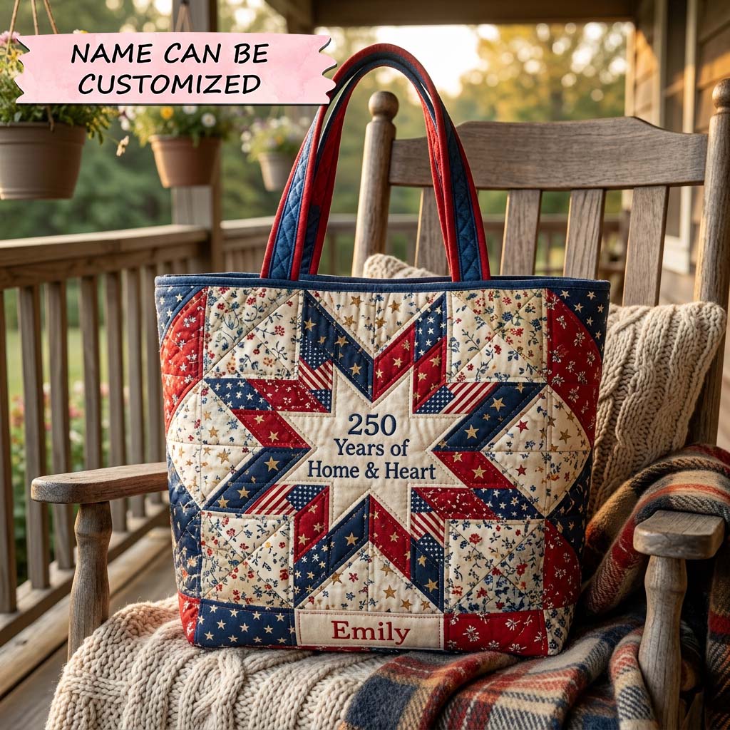 Custom Patriotic Star Quilted Tote Bag USA Flag Patchwork Shoulder Bag Gift For Sister - Flickden