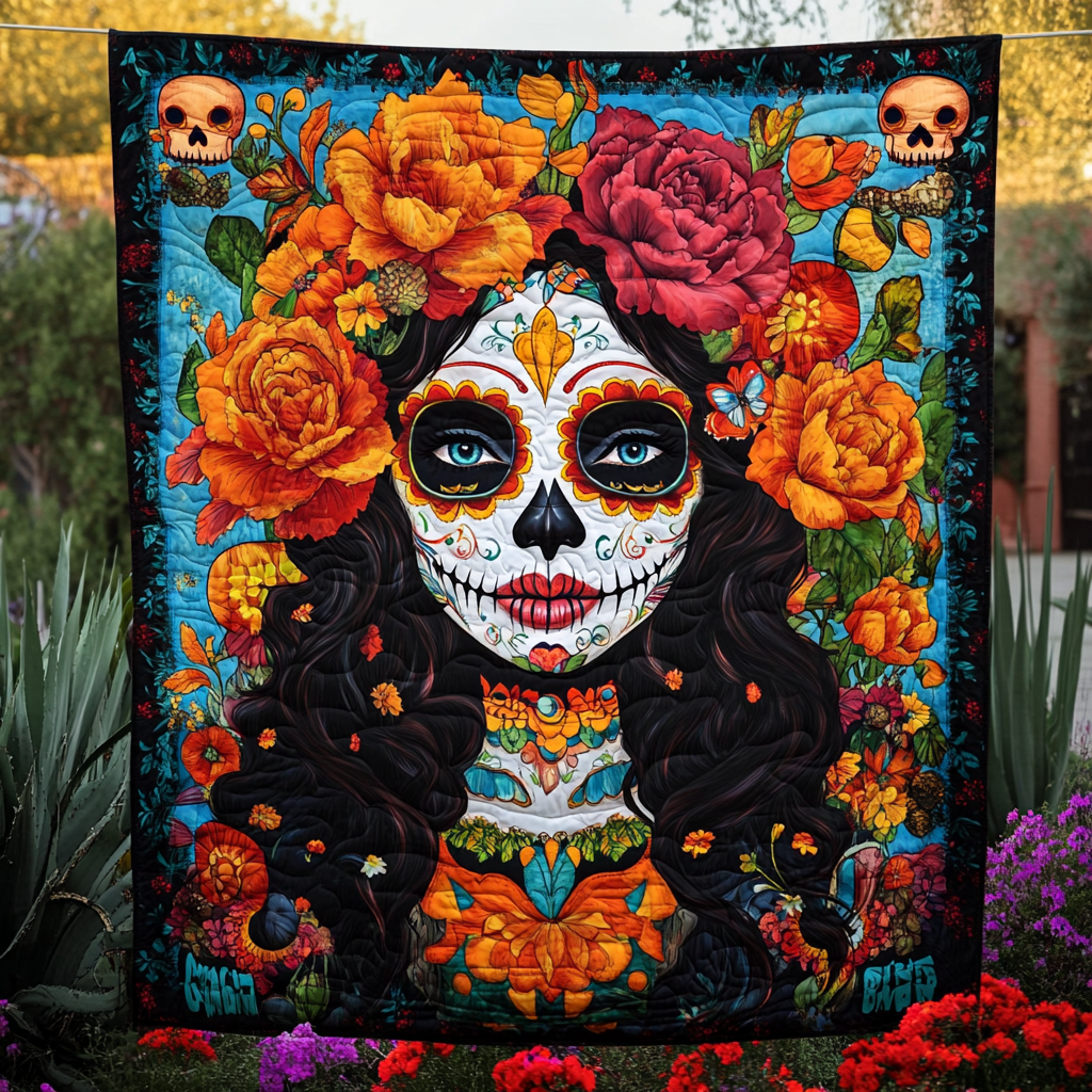 Day Of The Dead Catrina Quilted Blanket Halloween Decorations For Your Room - Flickden