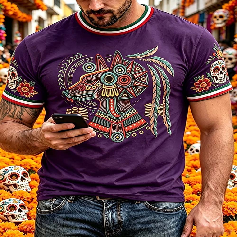 Day Of The Dead Merch Aztec Wolf T-Shirt Mexican Festival Of The Dead Gift For Son - Flickden
