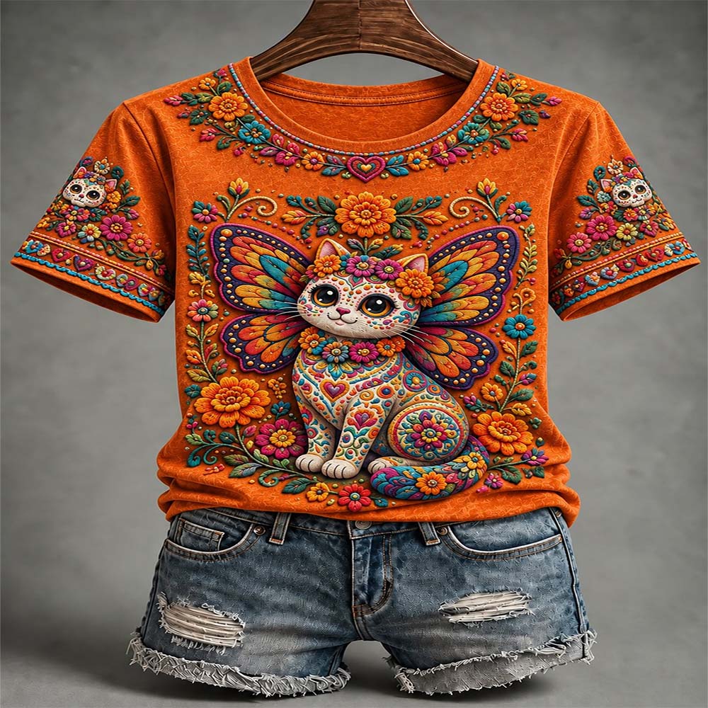 Day Of The Dead Merch Butterfly Cat T-Shirt Mexican Day Of The Dead Skull Gift For Daughter - Flickden