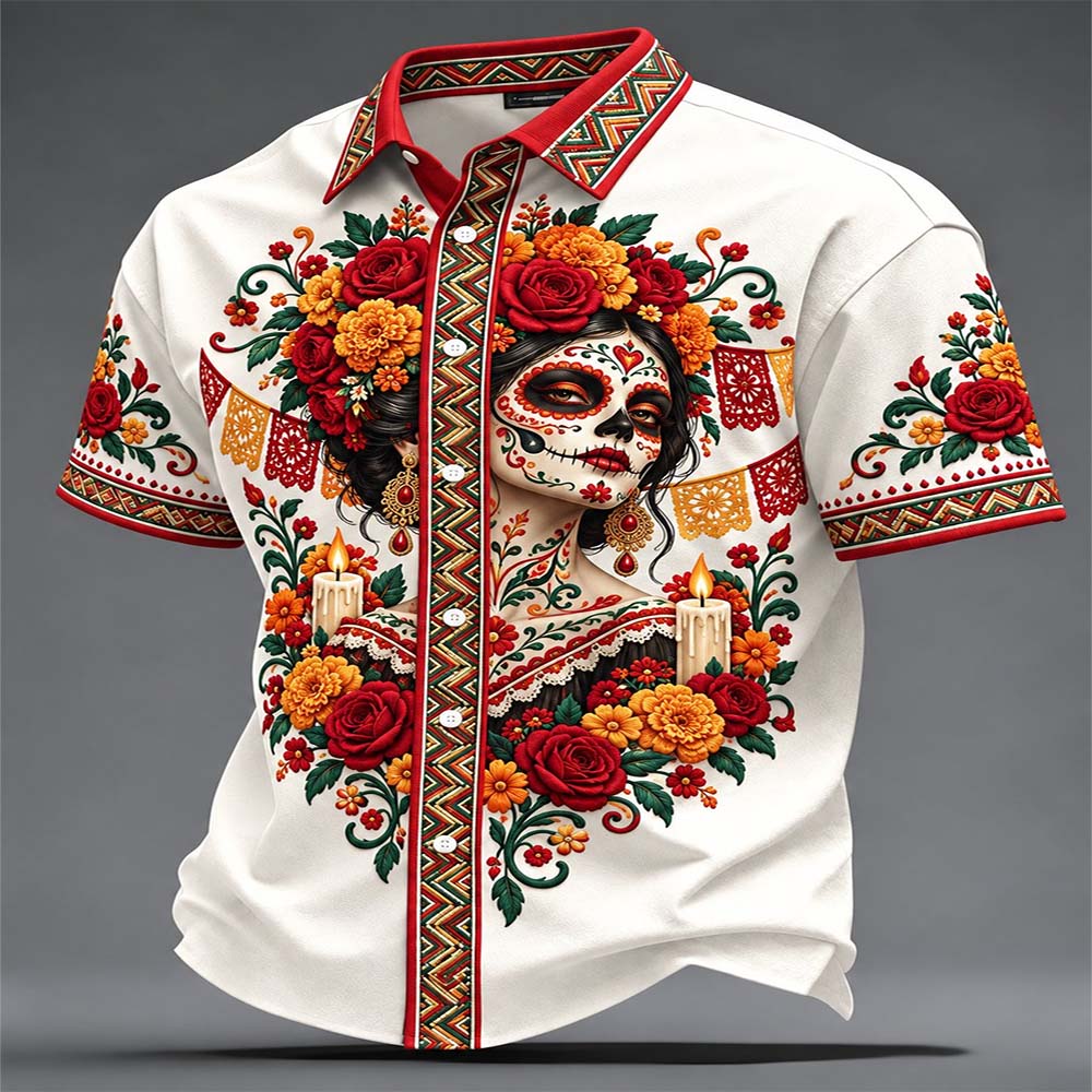 Day Of The Dead Merch Catrina And Roses Shirt Dia De Los Muertos Sugar Skull Gift For Wife - Flickden