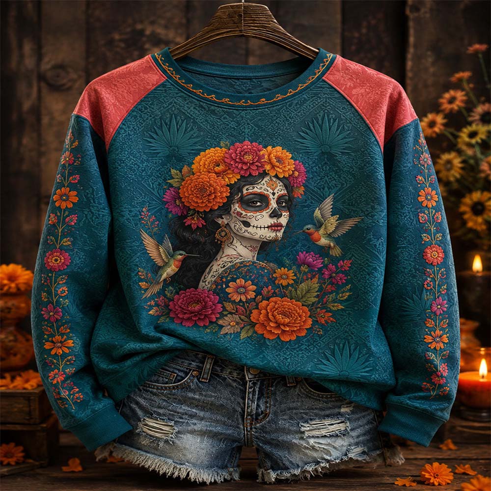 Day Of The Dead Merch Catrina Hummingbird Sweatshirt Day Of The Dead Day Gift For Mom - Flickden