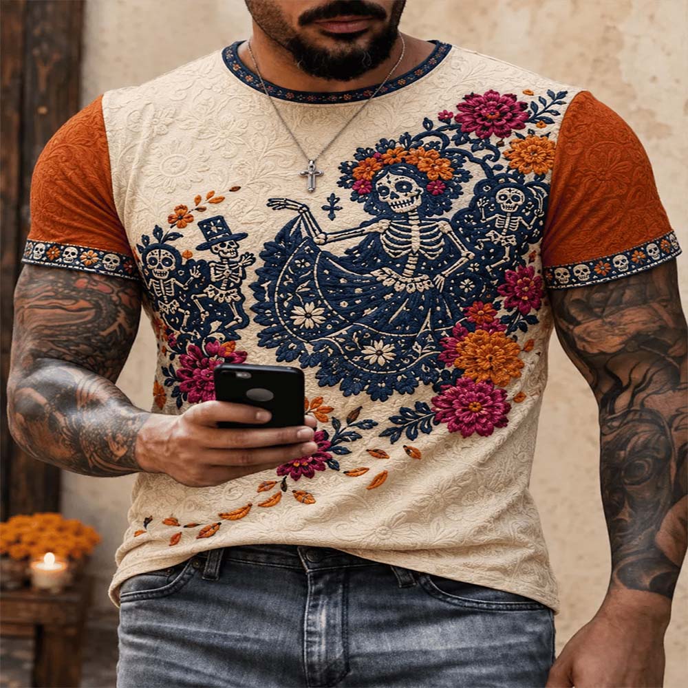 Day Of The Dead Merch Dancing Skeletons T-Shirt Day Of The Dead Sugar Skulls Gift For Husband - Flickden