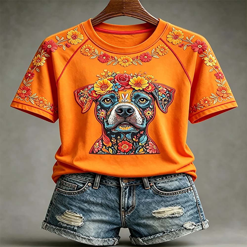 Day Of The Dead Merch Dog Flower Crown T-Shirt Dia De Los Muertos Sugar Skull Gift For Wife - Flickden