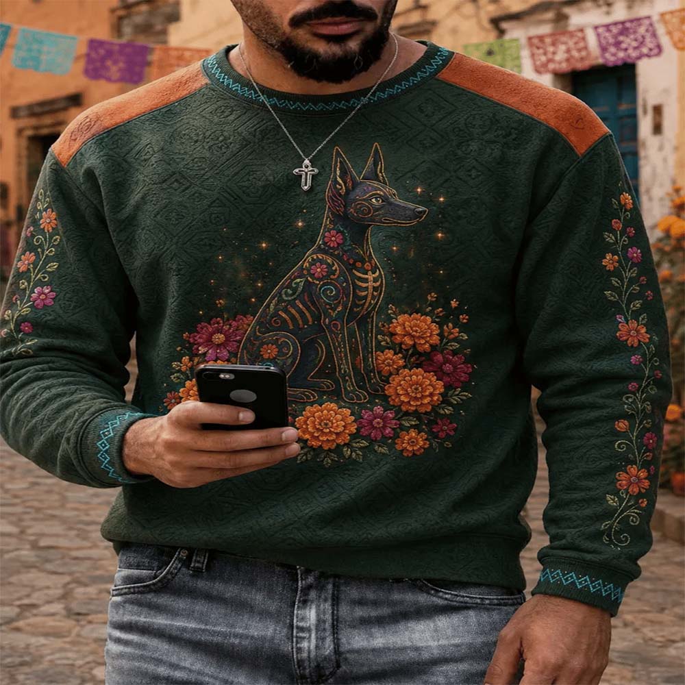 Day Of The Dead Merch Floral Aztec Dog Sweatshirt Day Of The Dead Mexican Holiday Gift For Son - Flickden