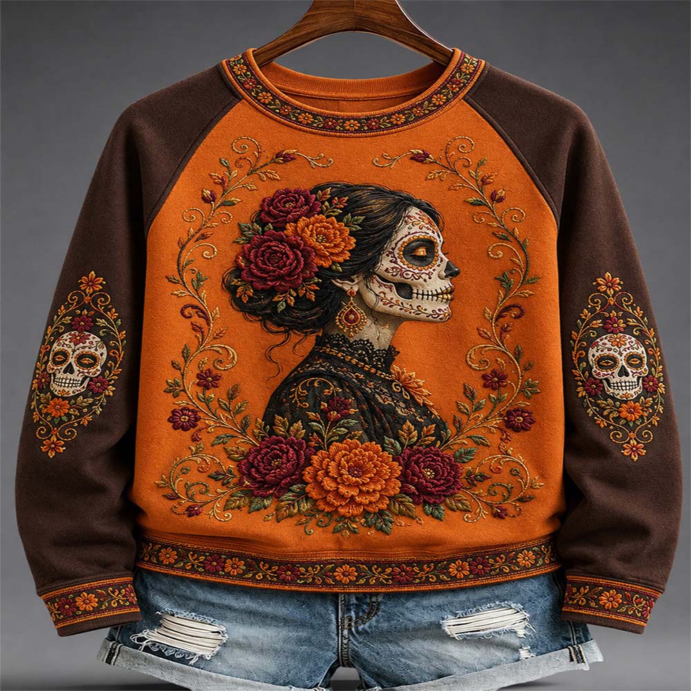 Day Of The Dead Merch Floral Catrina Profile Sweatshirt Dia De Los Muertos Gift For Grandma - Flickden
