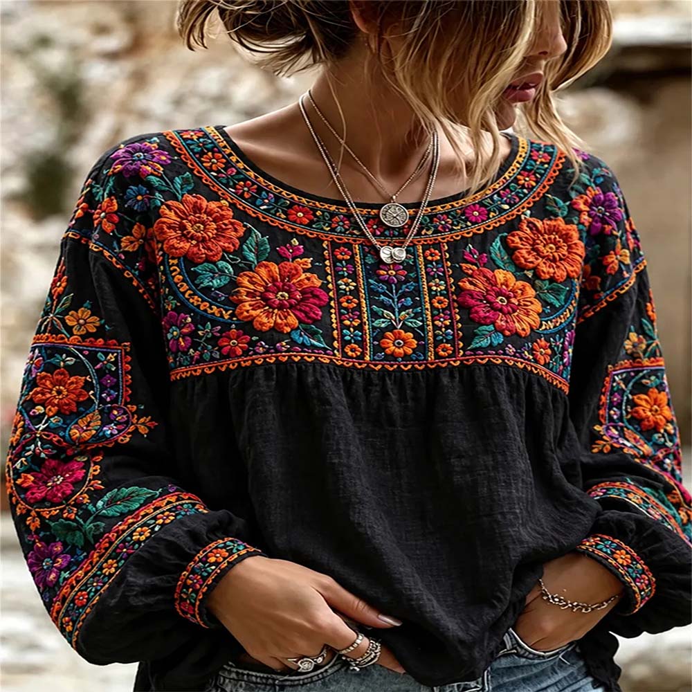 Day Of The Dead Merch Floral Embroidery Long Sleeve Shirt Dia De Los Muertos Gift For Mom - Flickden