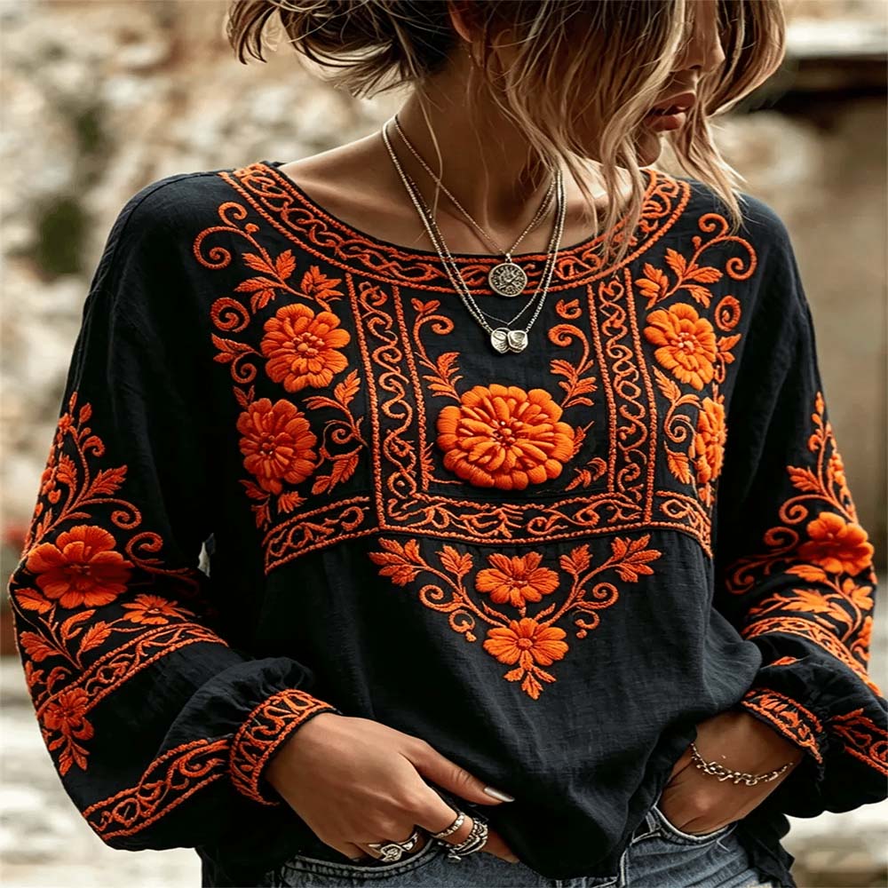 Day Of The Dead Merch Orange Flowers Long Sleeve Shirt Dia De Los Muertos Gift For Grandma - Flickden