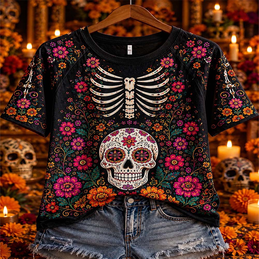 Day Of The Dead Merch Rib Cage Skull T-Shirt Skull For Dia De Los Muertos Gift For Horror Fan - Flickden